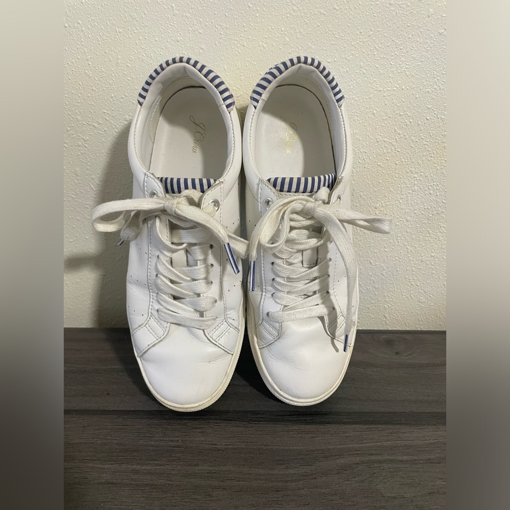 White J. Crew fashion leather sneakers SZ 8 EUC